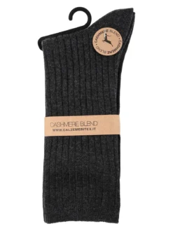 Cashmere Blend Calze lunghe donna a coste in misto cashmere - grigio