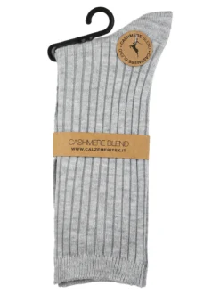 Cashmere Blend Calze lunghe donna a coste in misto cashmere - perla