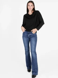 Caspiche Blusa donna con scollo a cascata e maniche a pipistrello
