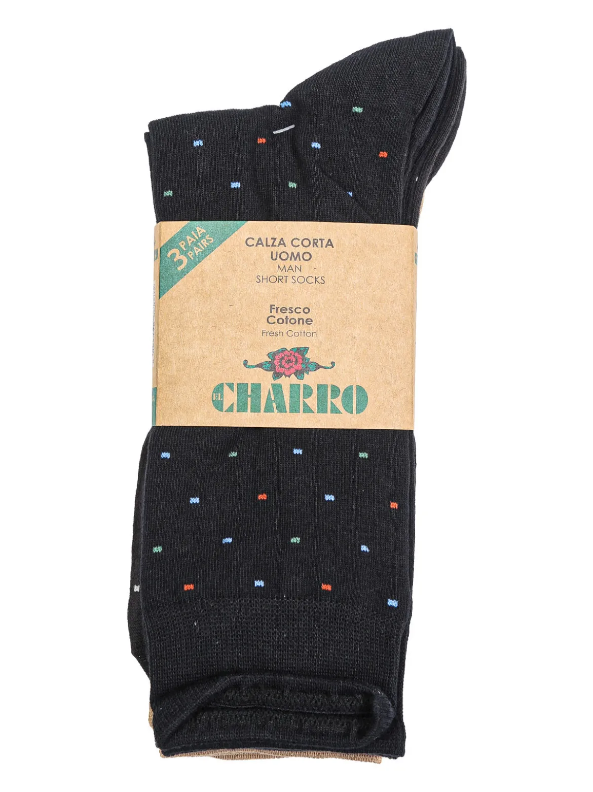 Charro Confezione da 3 paia di calze corte da uomo in fresco cotone