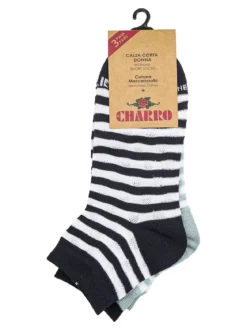 Charro Confezione da 3 paia di calze corte rigate da donna in cotone
