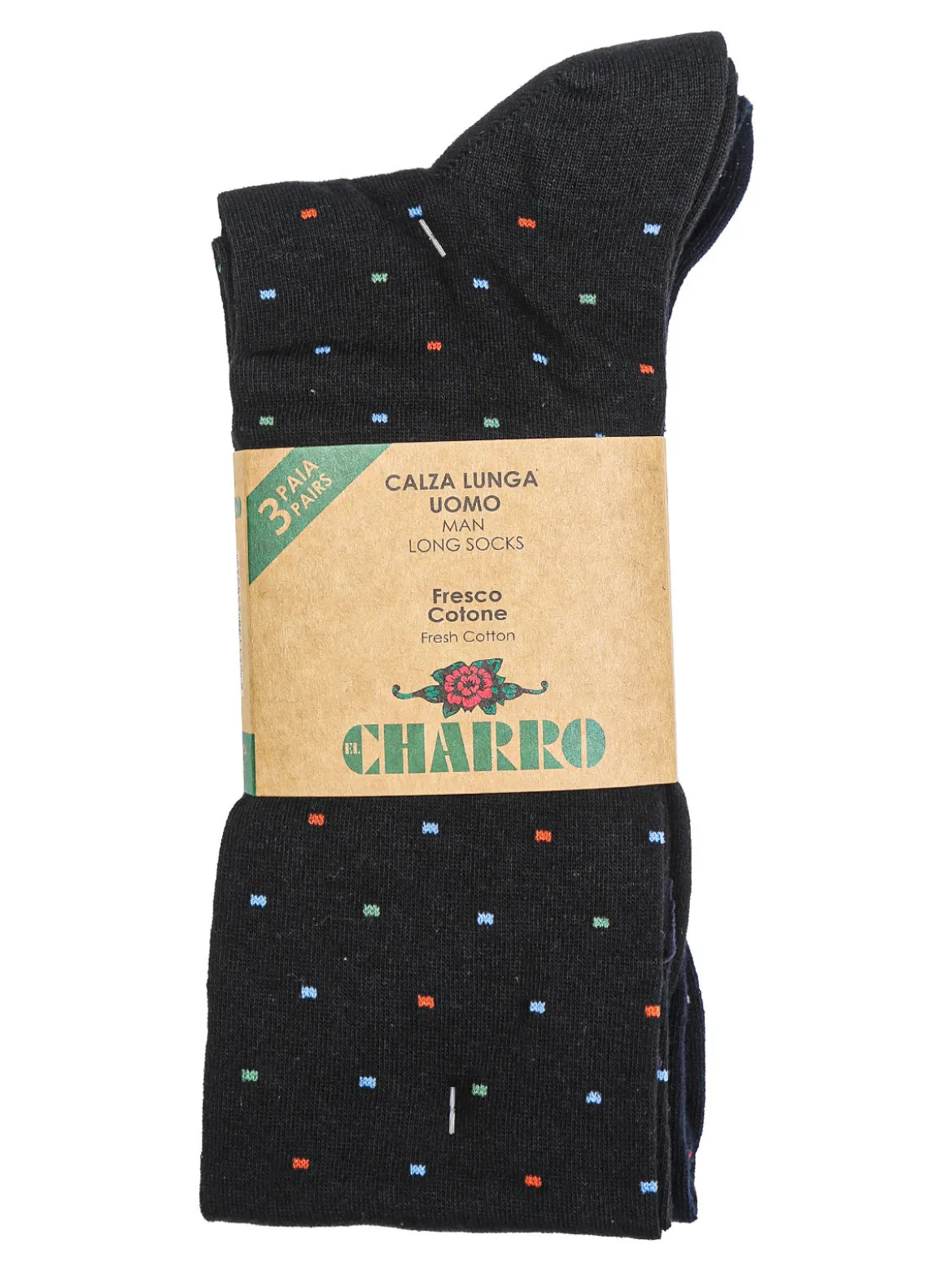 Charro Confezione da 3 paia di calze lunghe da uomo in fresco cotone