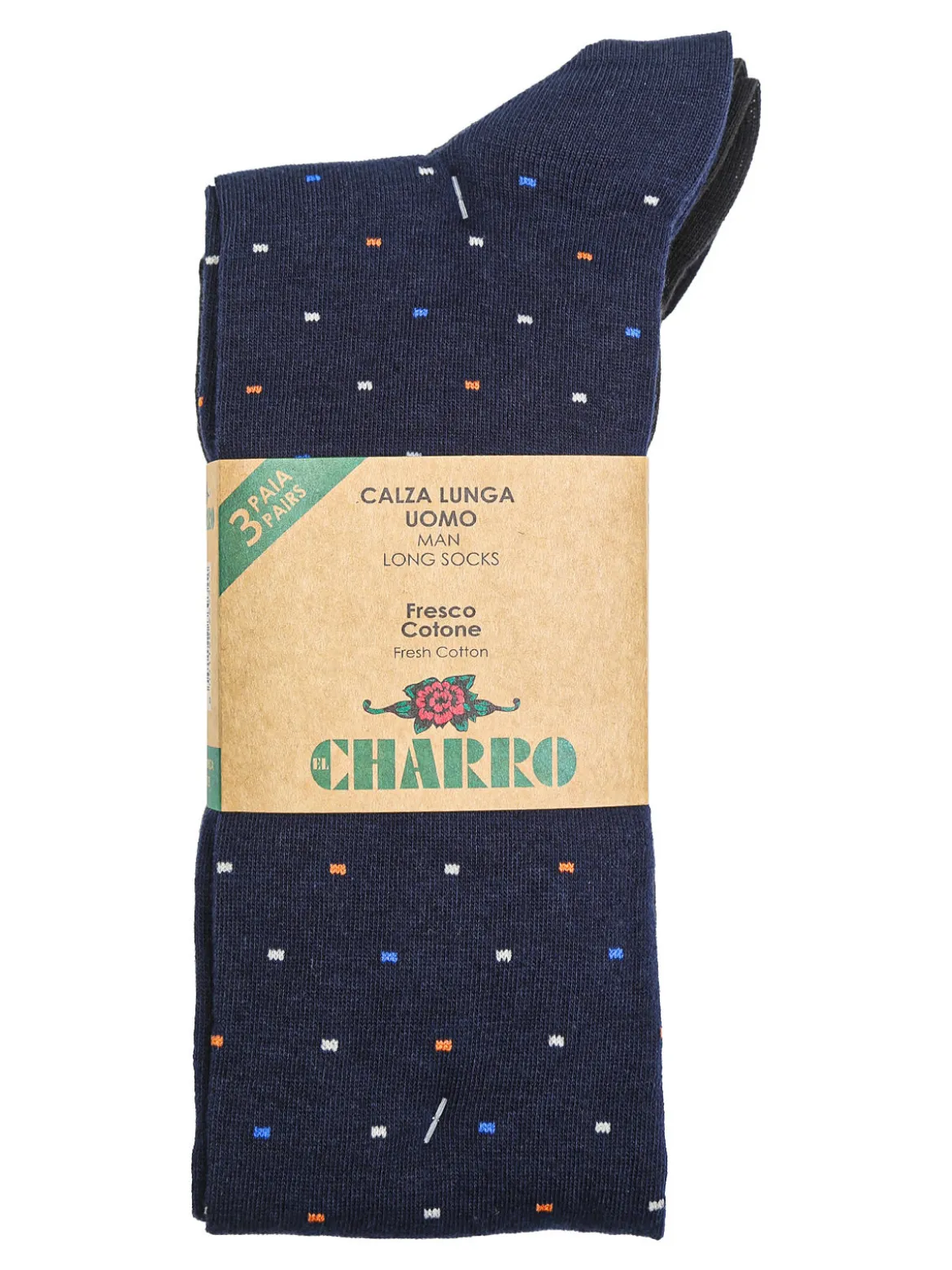 Charro Confezione da 3 paia di calze lunghe da uomo in fresco cotone