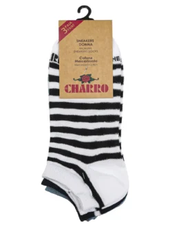 Charro Confezione da 3 paia di calze sneakers a righe da donna in cotone