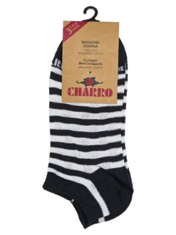 Charro Confezione da 3 paia di calze sneakers a righe da donna in cotone