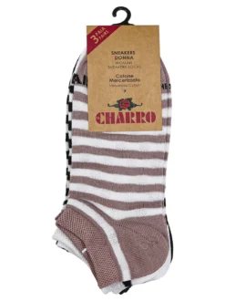 Charro Confezione da 3 paia di calze sneakers a righe da donna in cotone