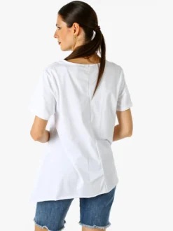 158c Maxi t-shirt donna in cotone asimmetrica - bianco