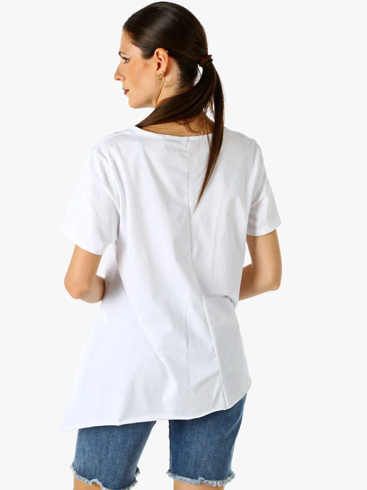 158c Maxi t-shirt donna in cotone asimmetrica - bianco