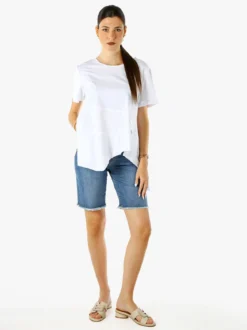 158c Maxi t-shirt donna in cotone asimmetrica - bianco