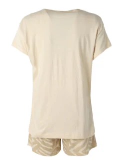 Coconuda Pigiama corto da donna in cotone con t-shirt e shorts a stampa - beige