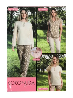 Coconuda Pigiama corto da donna in cotone con t-shirt e shorts a stampa - beige