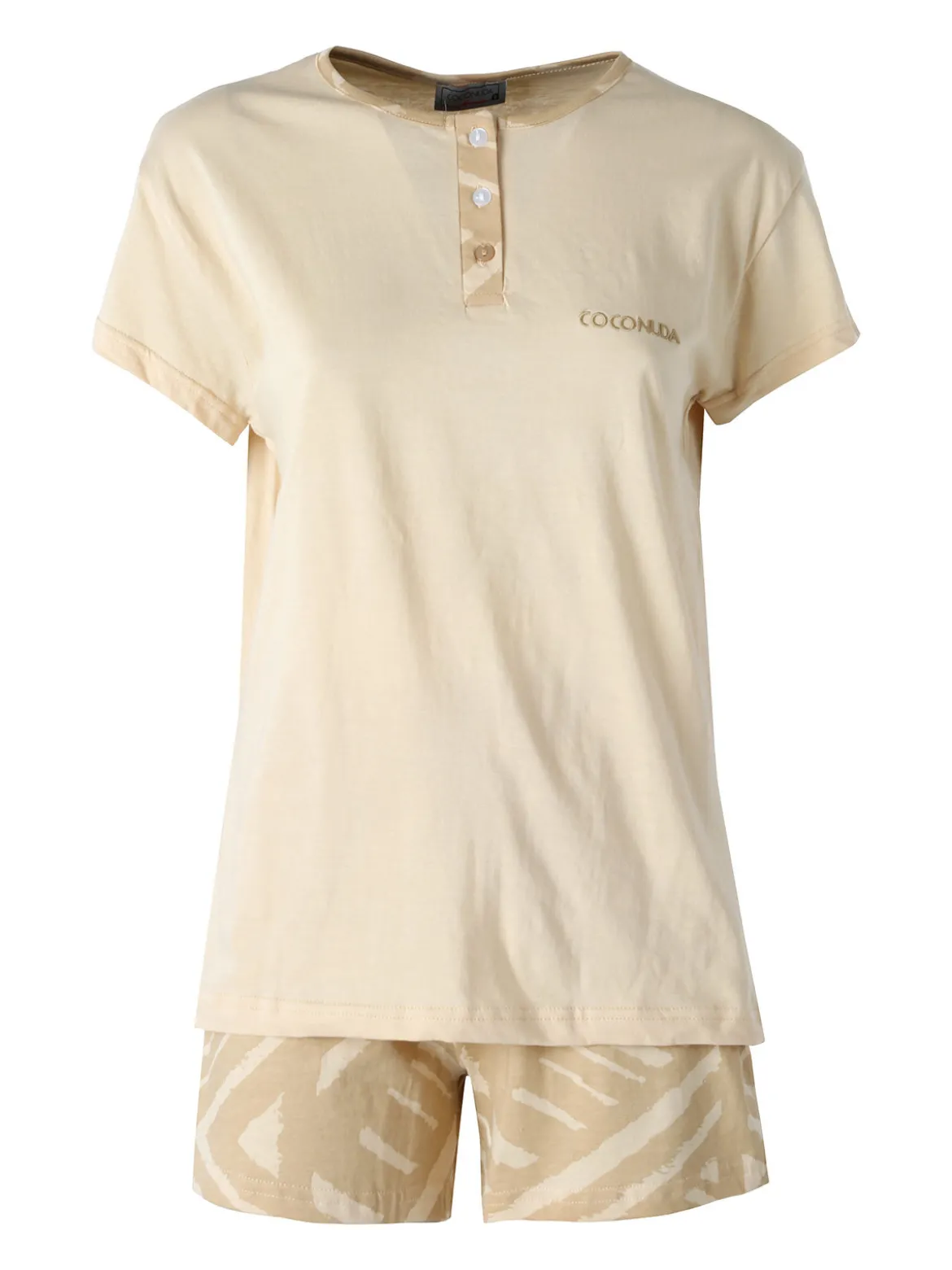 Coconuda Pigiama corto da donna in cotone con t-shirt e shorts a stampa - beige