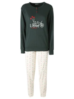 Coconuda Pigiama donna in cotone con stampe - verde scuro