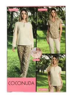 Coconuda Pigiama lungo da donna in cotone - beige