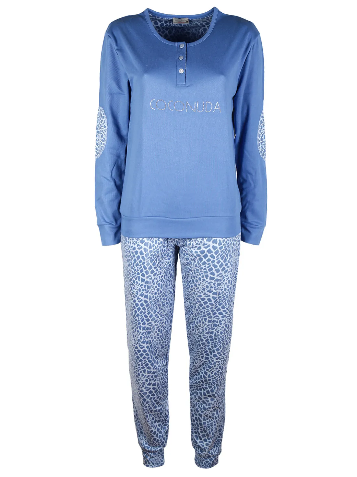 Coconuda Pigiama lungo da donna in cotonte interlock con strass
