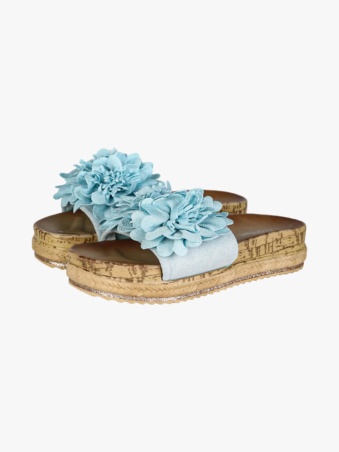 Confort Ciabatte donna con fiore e platform - blu