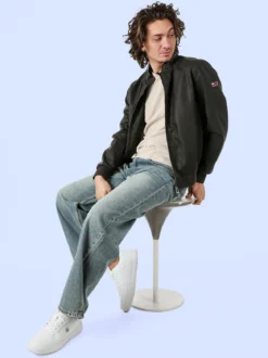 Cotton Belt Giacca in ecopelle da uomo con zip - moro