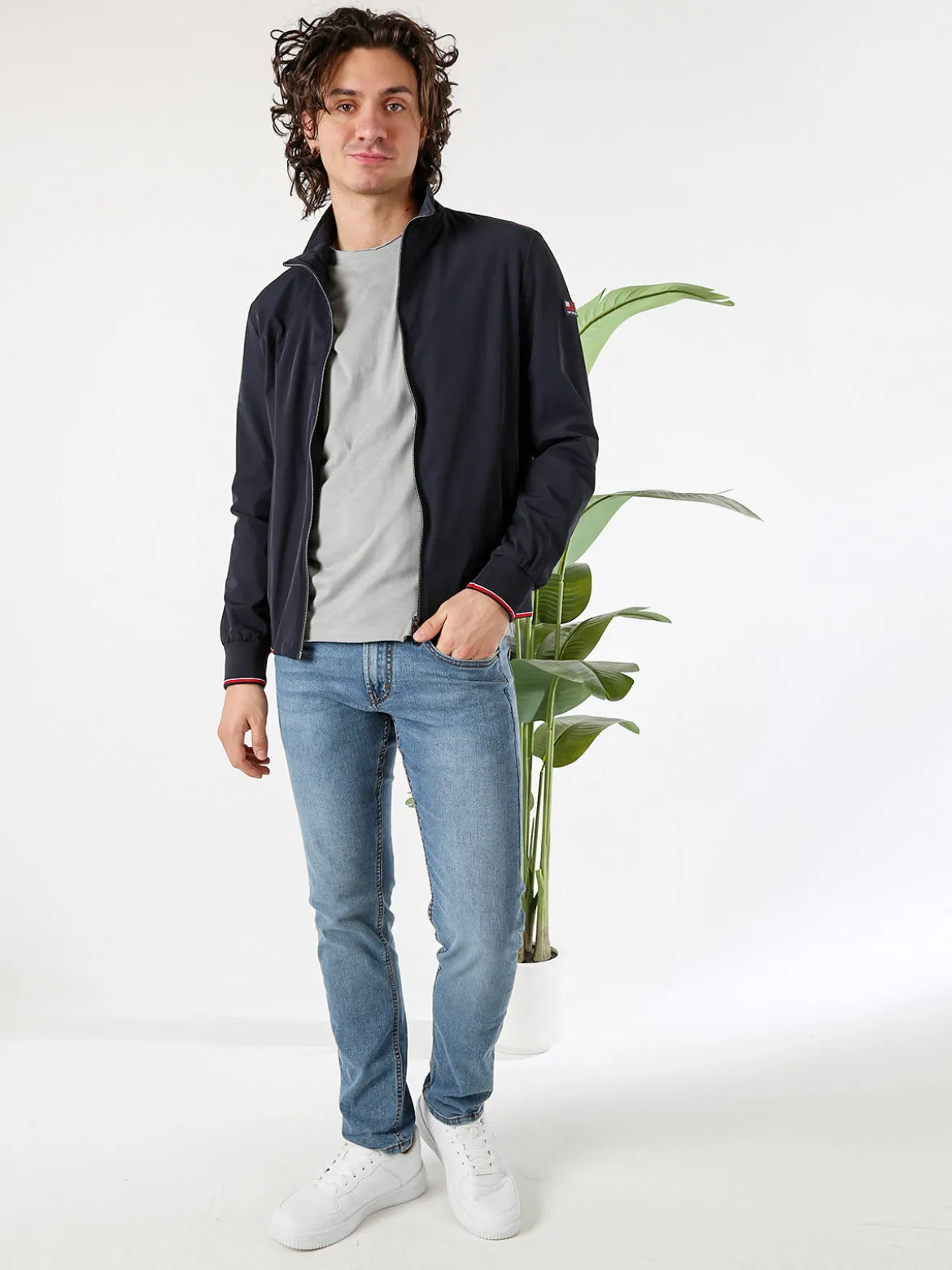 Cotton Belt Giacca leggera da uomo con zip - blu scuro