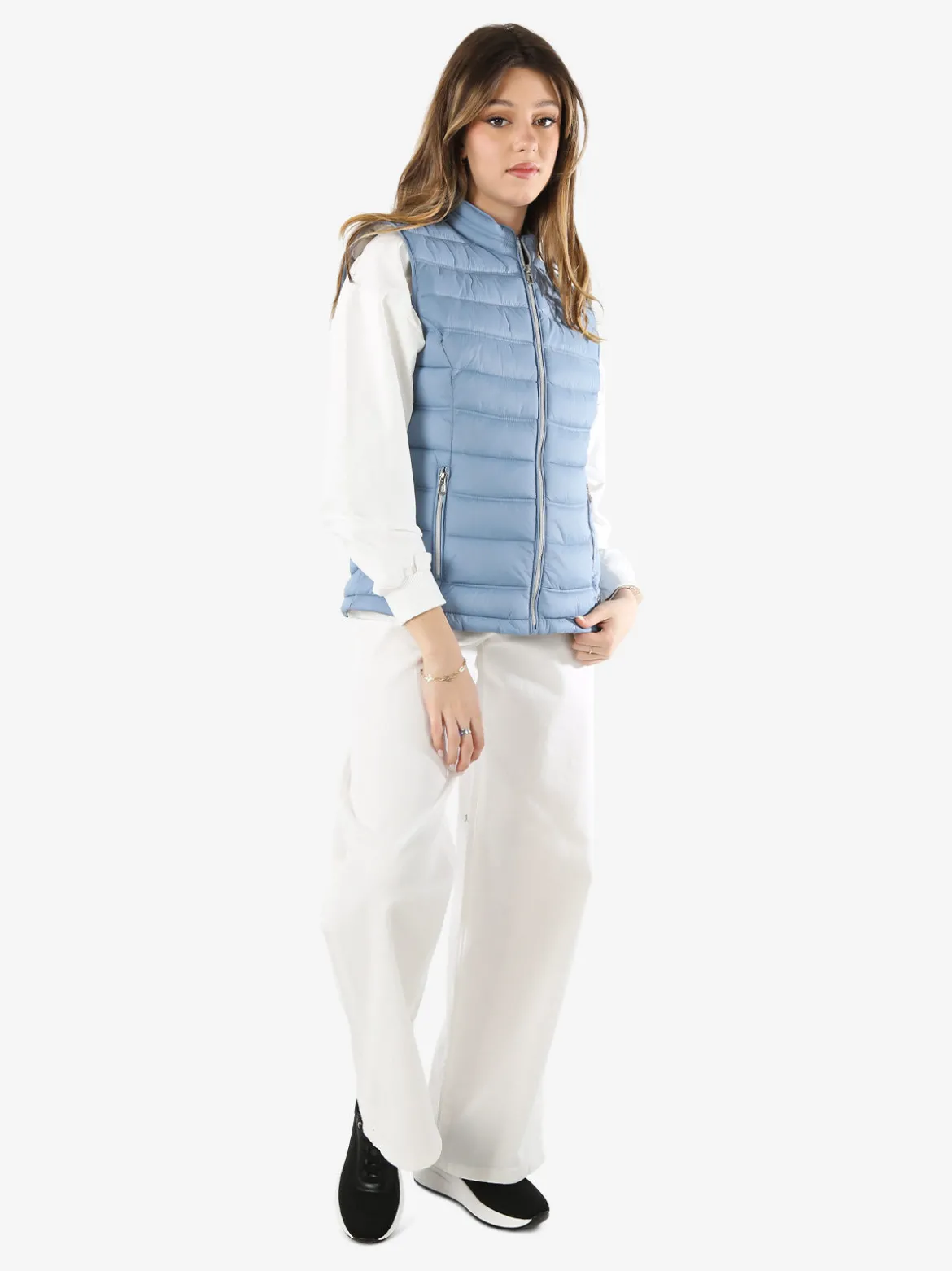 Cotton Belt Gilet imbottito da donna con zip - azzurro