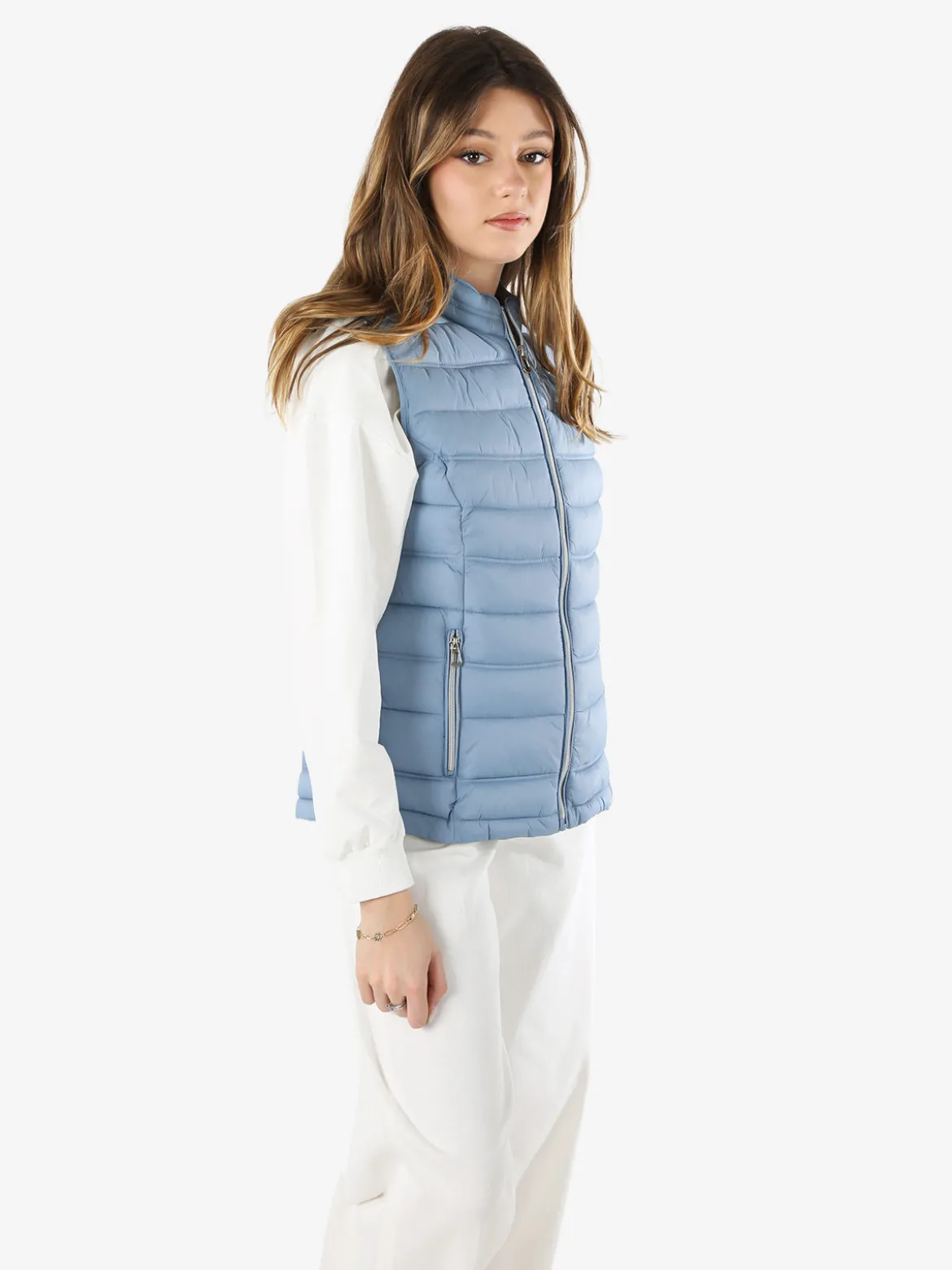 Cotton Belt Gilet imbottito da donna con zip - azzurro