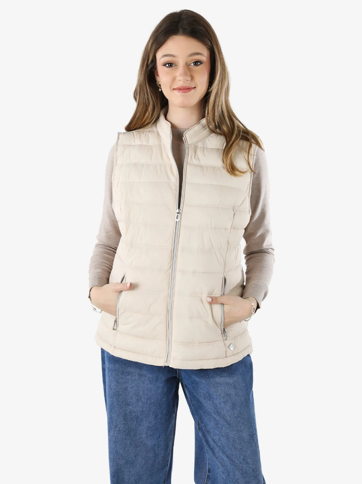 Cotton Belt Gilet imbottito da donna con zip - beige