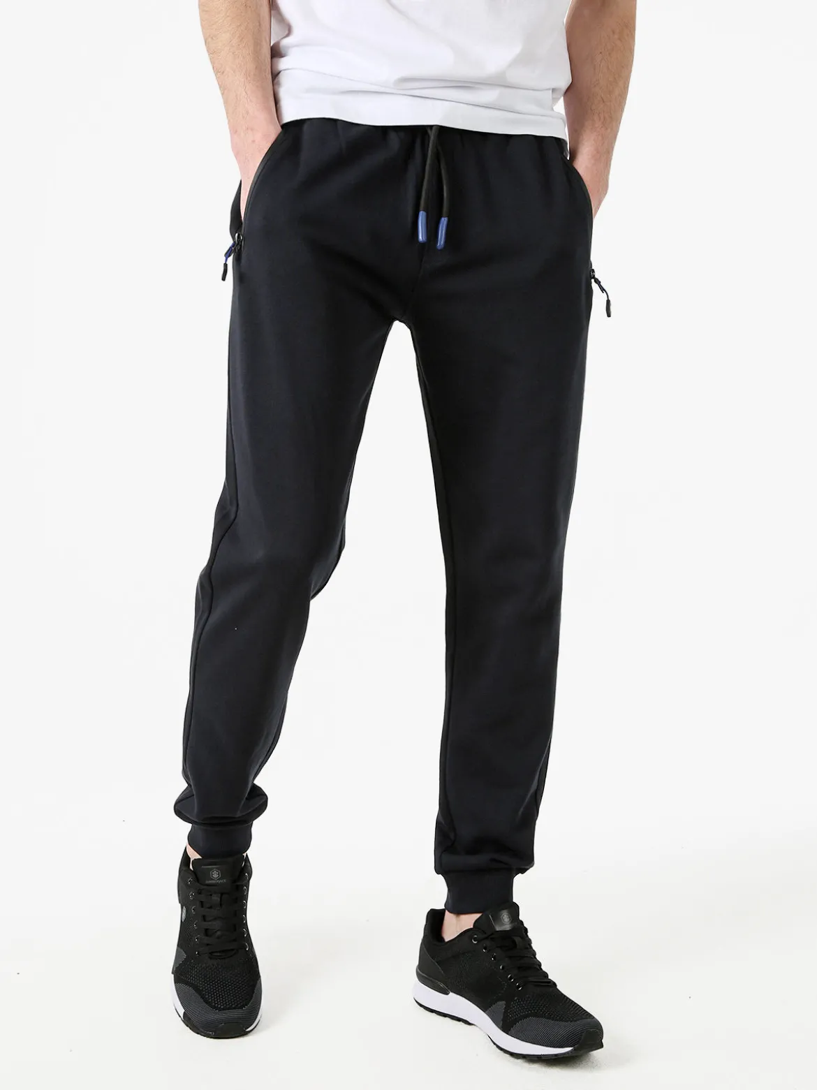 Cotton Belt Pantaloni tuta da uomo con coulisse e polsini - blu scuro