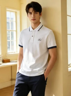 Cotton Belt Polo da uomo in cotone a maniche corte con logo - bianco