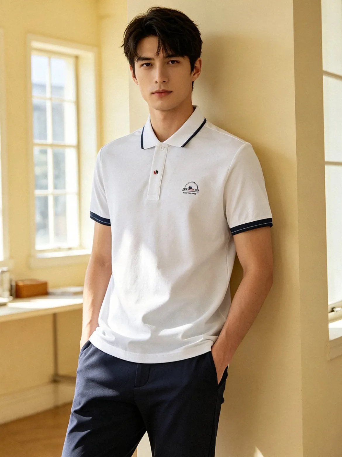 Cotton Belt Polo da uomo in cotone a maniche corte con logo - bianco