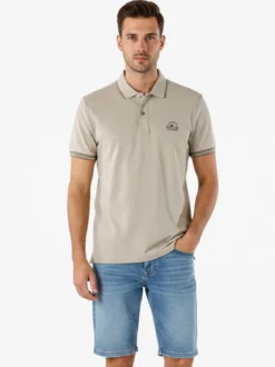 Cotton Belt Polo da uomo in cotone a maniche corte con logo - sabbia