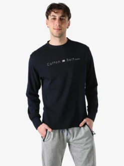 Cotton Belt T-shirt da uomo in cotone a maniche lunghe - blu scuro