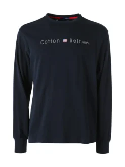 Cotton Belt T-shirt da uomo in cotone a maniche lunghe - blu scuro