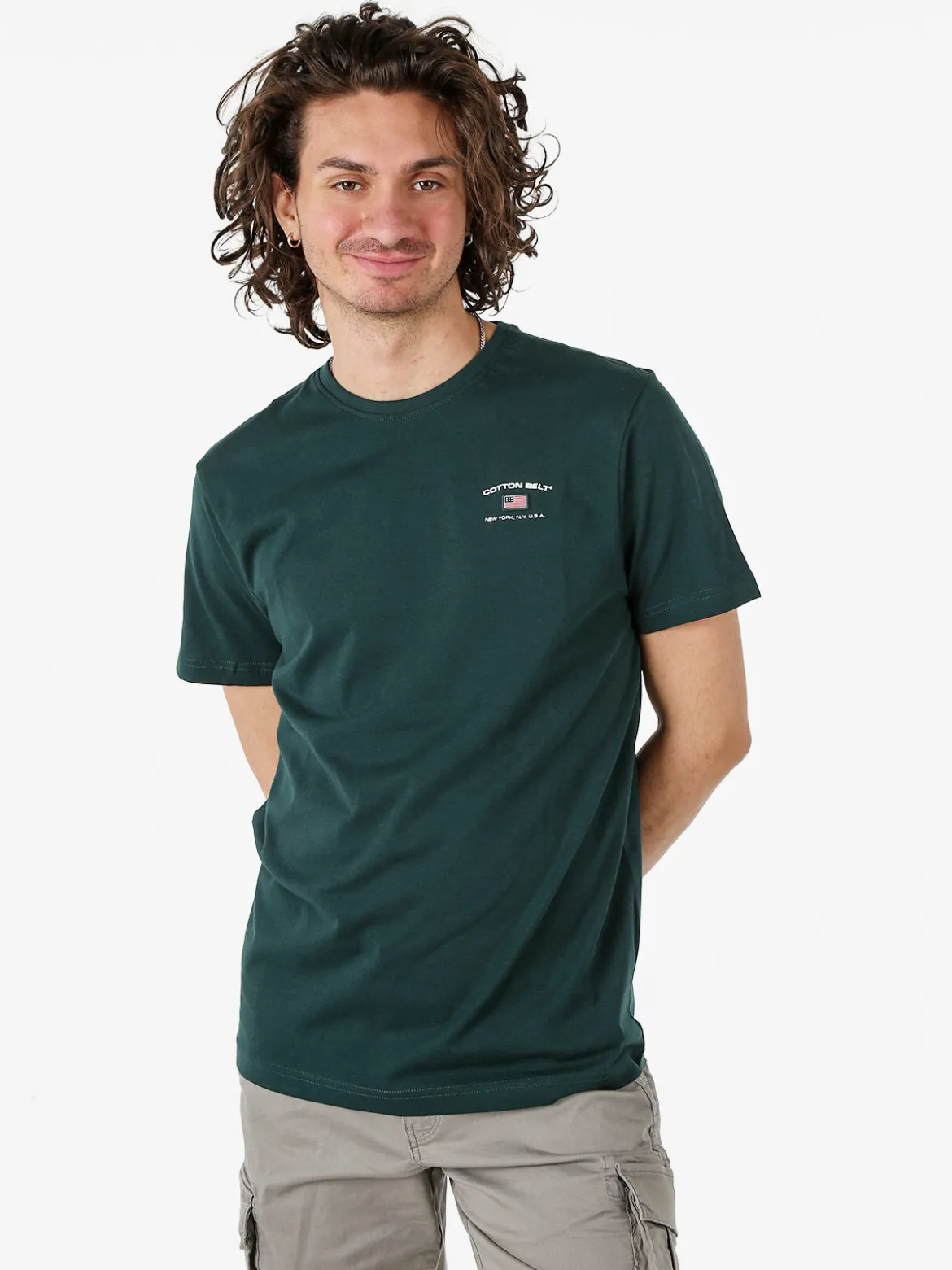 Cotton Belt T-shirt da uomo in cotone con logo - verde scuro