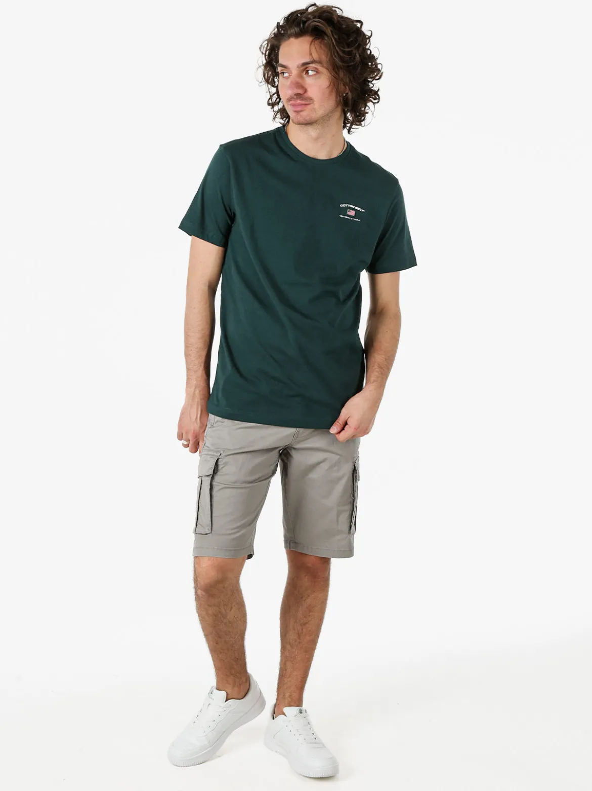 Cotton Belt T-shirt da uomo in cotone con logo - verde scuro