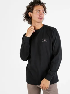 Cotton Belt T-shirt girocollo da uomo a maniche lunghe in cotone - nero