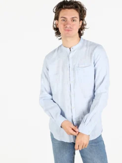 Coveri Collection Camicia in lino da uomo alla coreana con maniche lunghe