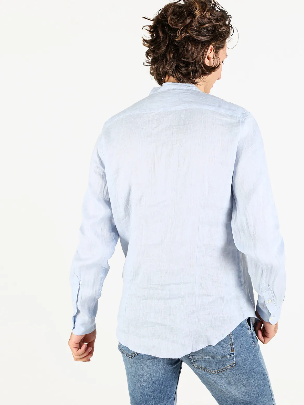 Coveri Collection Camicia in lino da uomo alla coreana con maniche lunghe