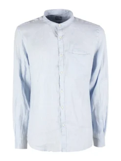 Coveri Collection Camicia in lino da uomo alla coreana con maniche lunghe