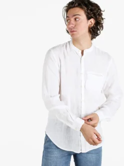 Coveri Collection Camicia in lino da uomo alla coreana con maniche lunghe