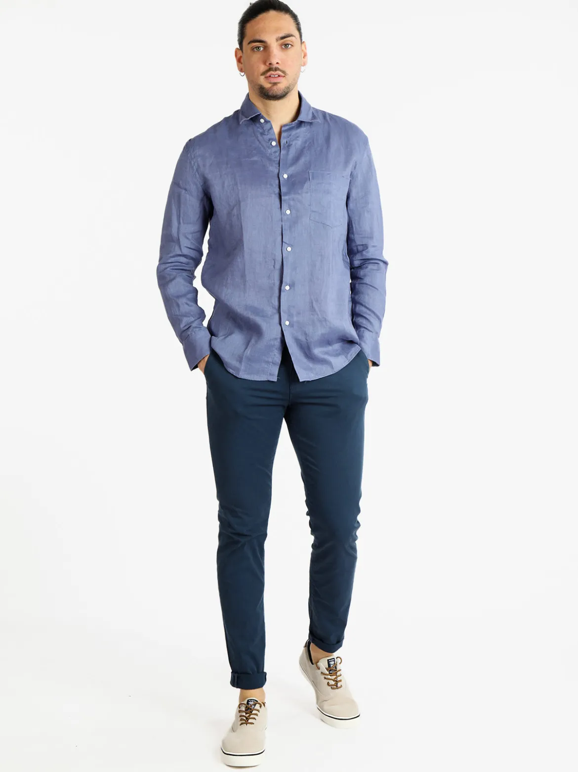 Coveri Collection Camicia regular da uomo in lino con taschino
