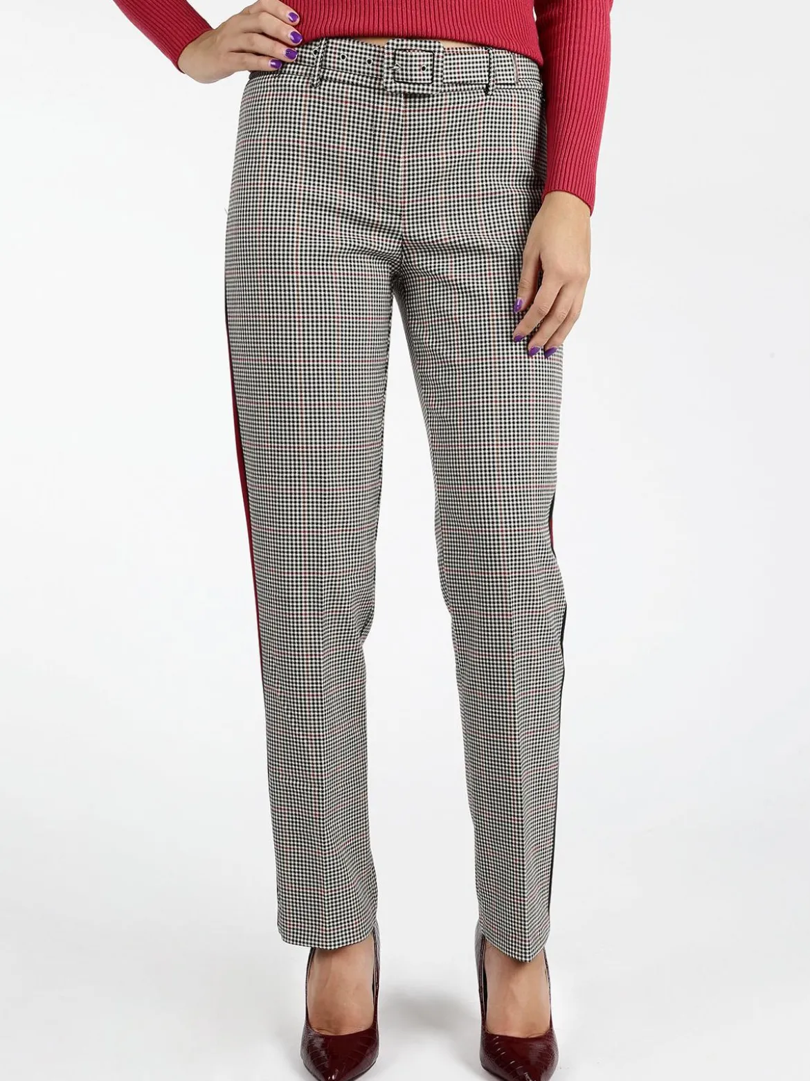 Coveri Collection Pantaloni pied de poule con strisce laterali