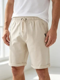 Coveri Moving Bermuda da uomo in cotone con coulisse e risvolti sul finale - beige