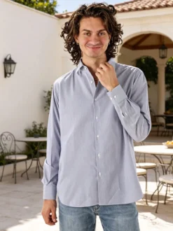 Coveri Moving Camicia da uomo in cotone regular fit con stampa a righe strette e maniche lunghe - blu