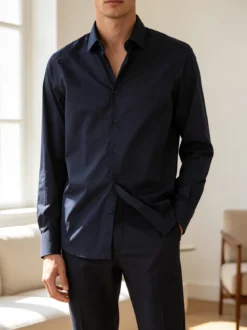 Coveri Moving Camicia da uomo slim fit in cotone a maniche lunghe - blu scuro