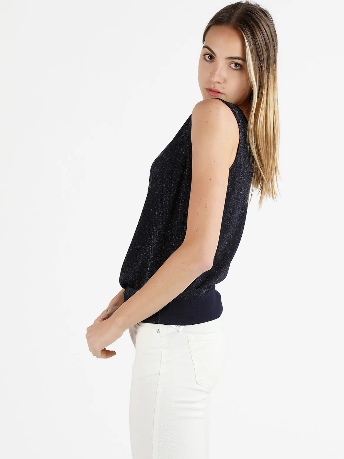 Coveri Moving Canotta donna in lurex con scollo tondo