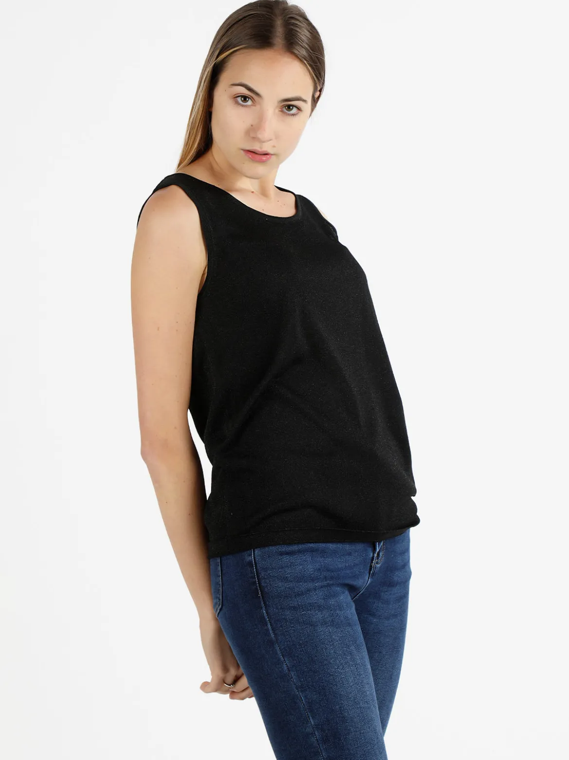 Coveri Moving Canotta donna in lurex con scollo tondo