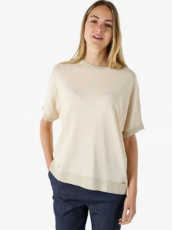 Coveri Moving Maglia girocollo da donna a maniche corte con dettagli lurex - beige