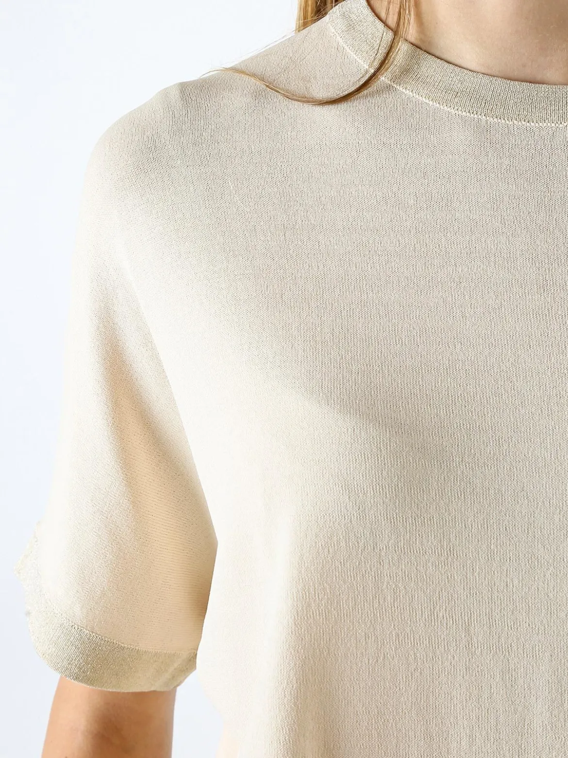 Coveri Moving Maglia girocollo da donna a maniche corte con dettagli lurex - beige