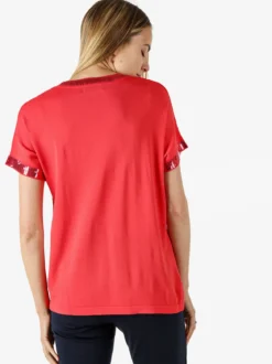 Coveri Moving Maglia girocollo da donna a maniche corte con paillettes decorative - fragola