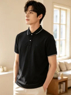 Coveri Moving Polo da uomo in cotone a maniche corte - nero