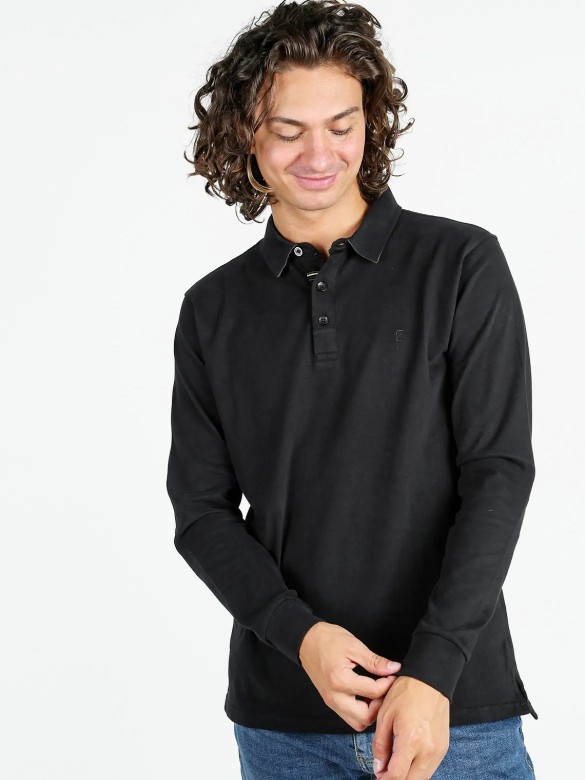 Coveri Moving Polo da uomo in cotone a maniche lunghe - nero